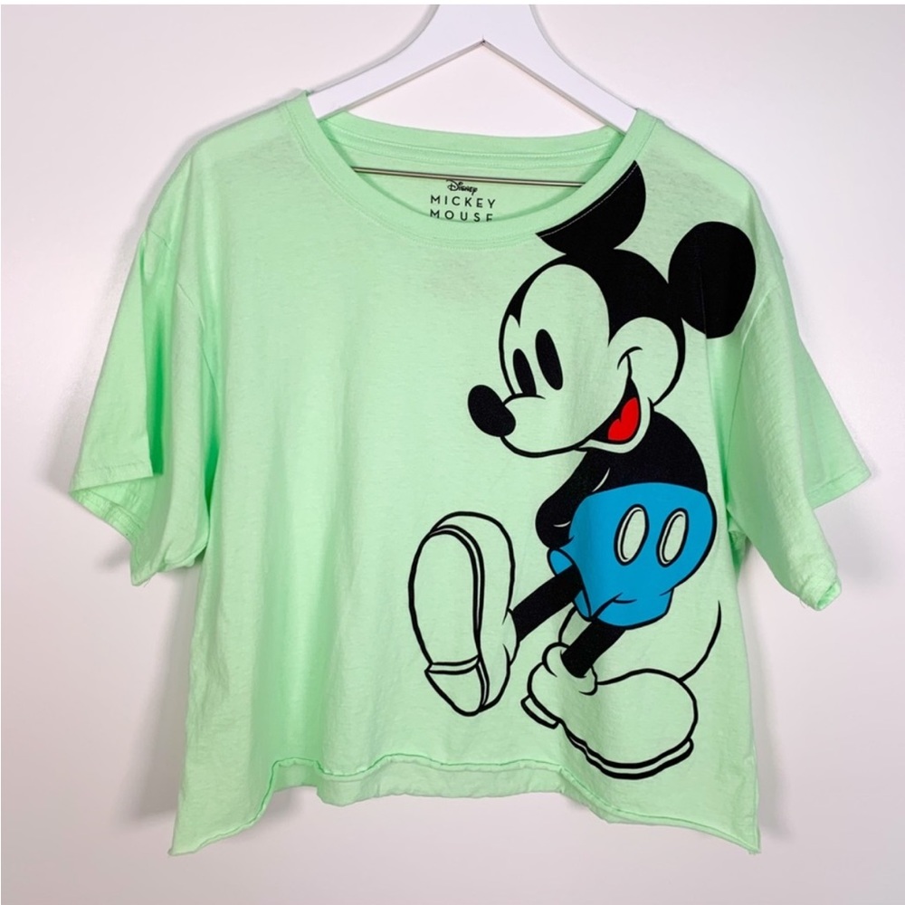 Disney Mickey Mouse Green Cropped Raw Hem Short Sleeve T-Shirt 1X